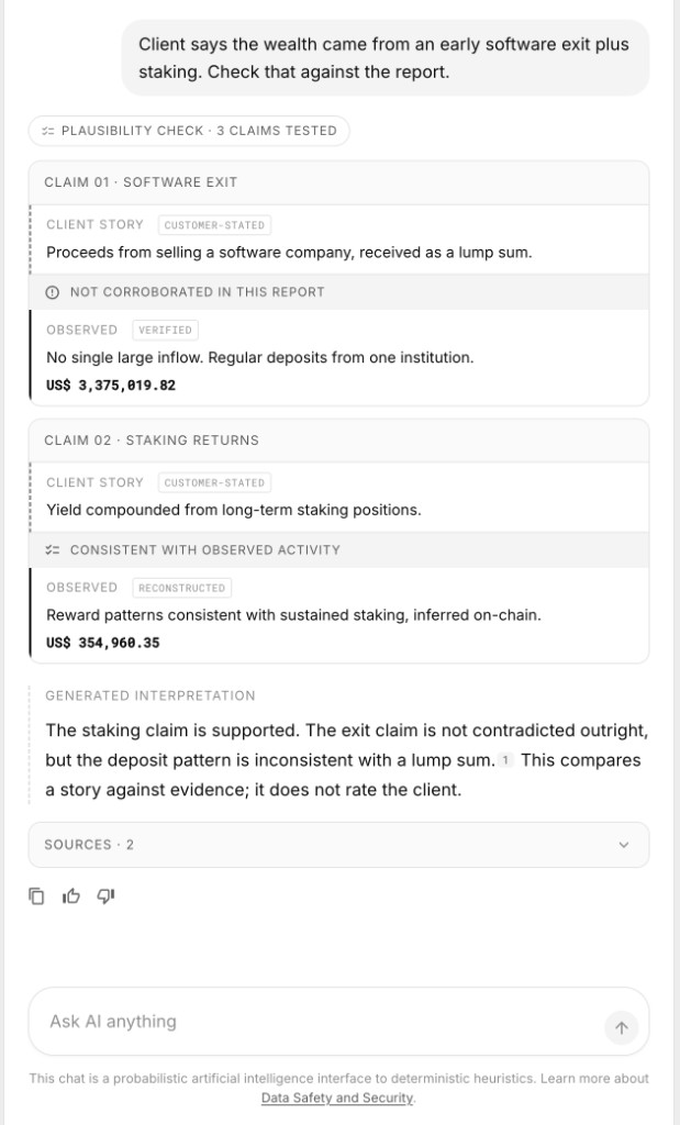 Plausibility check of software exit and staking claims