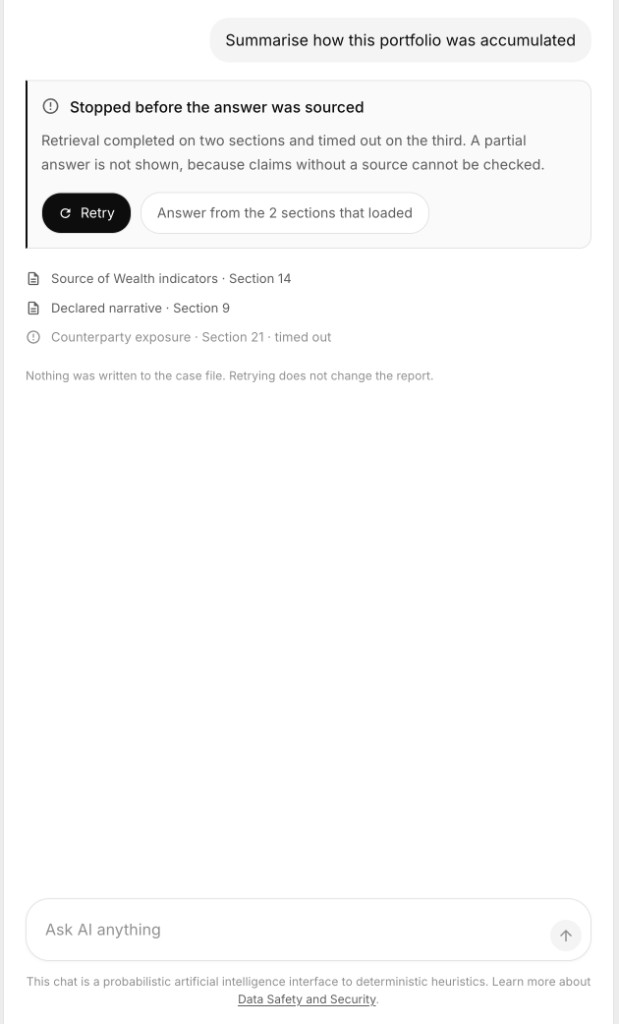 Retrieval stopped before an unsourced answer was shown