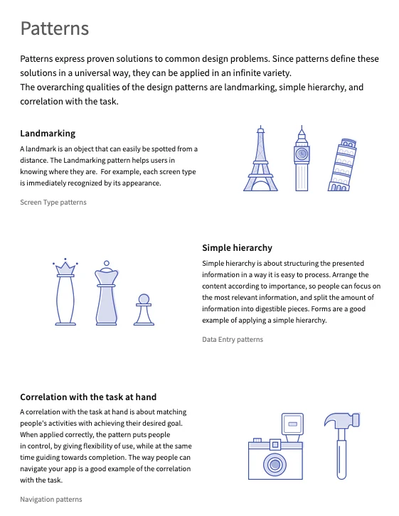 The three patterns: landmarking, simple hierarchy and correlation with the task at hand