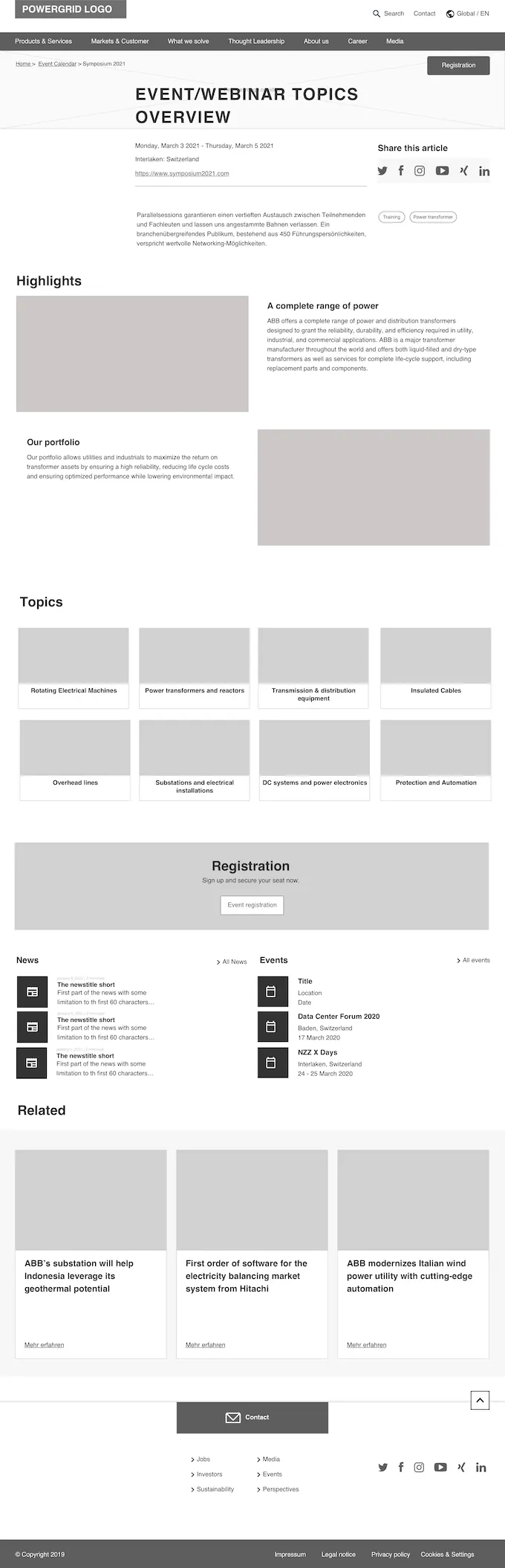 Wireframe of an event topics overview