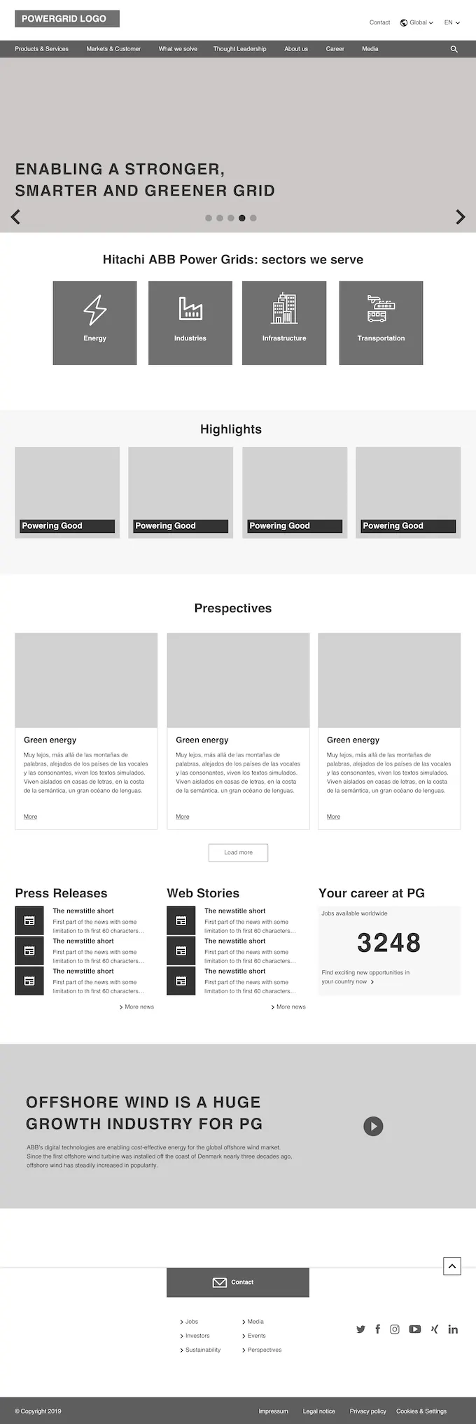 Wireframe of the homepage