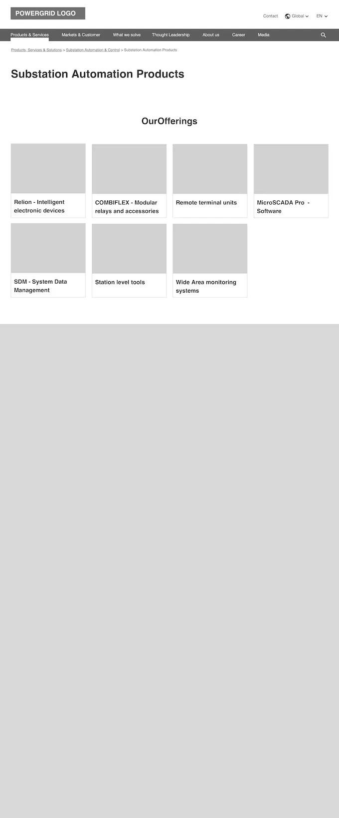 Wireframe of a product subcategory landing page