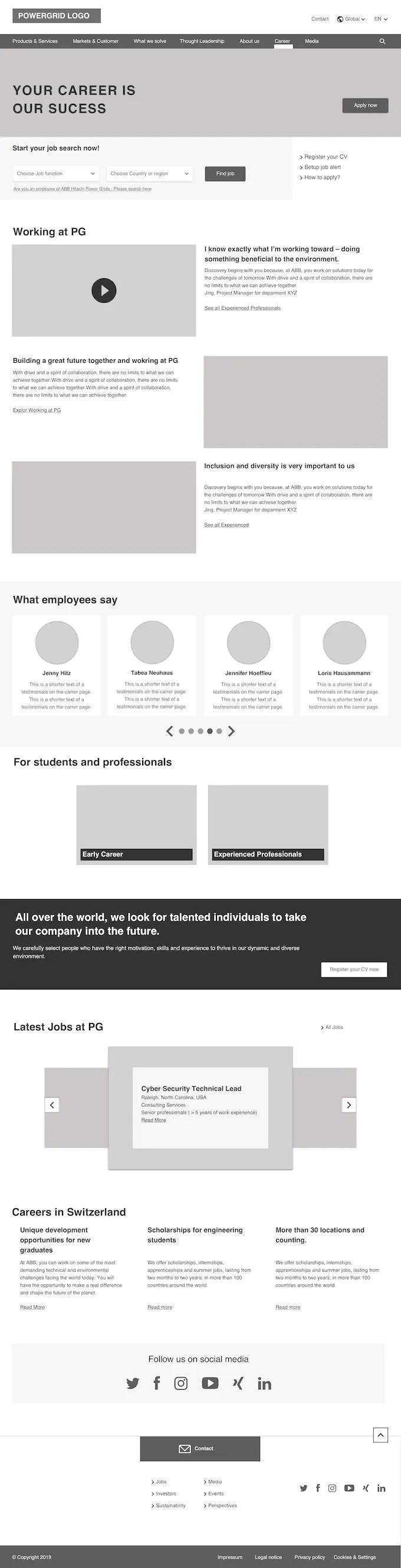 Wireframe of a career hub page