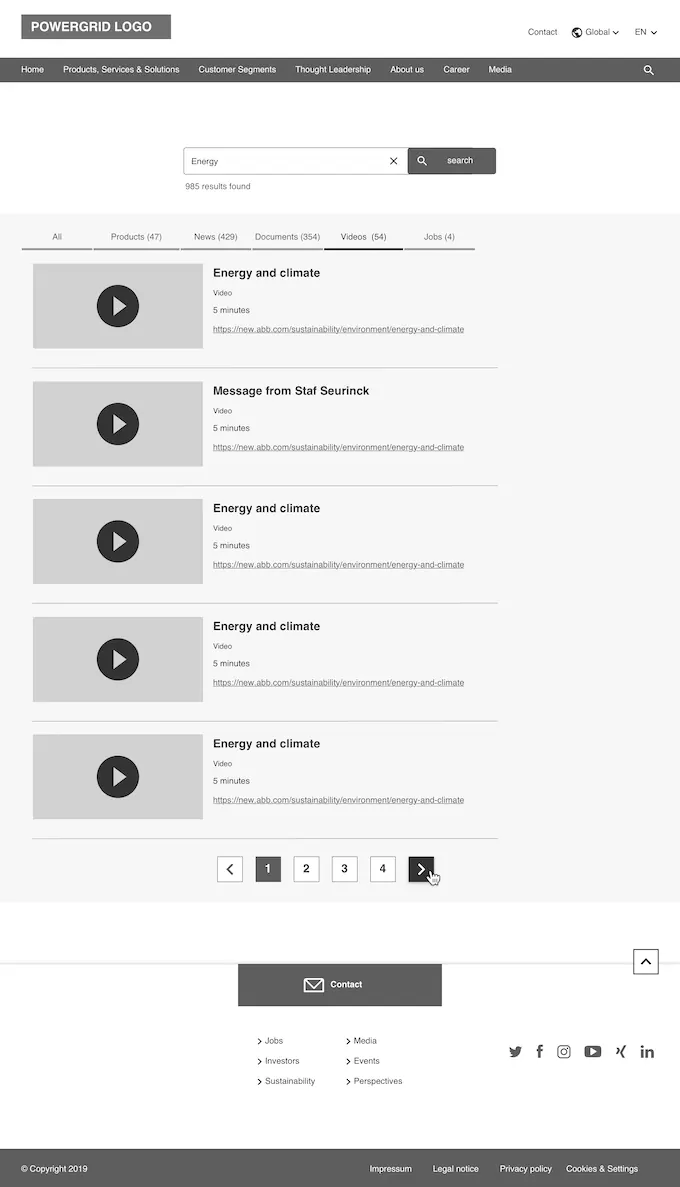 Wireframe of a filtered search results page